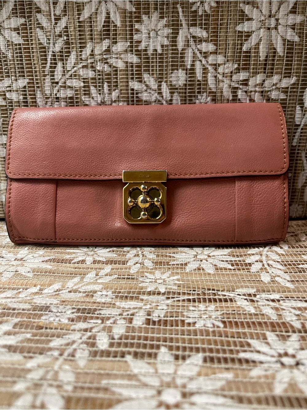 Chloe Rose Leather Wallet with Gold Floral Lock